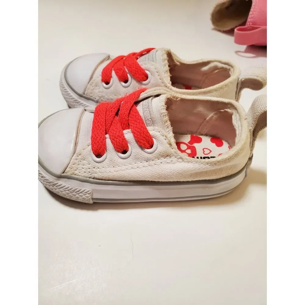 Converse Chuck All Star Slip On Toddler Neon Lace Heart White‎ Shoes Size 4